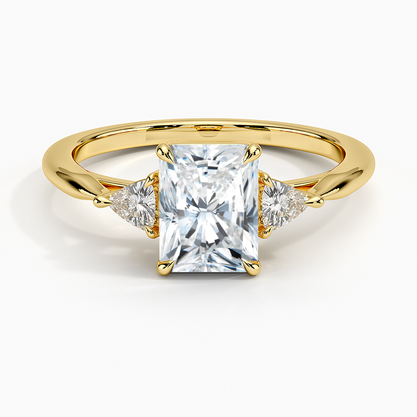 Trillion Cut Three Stone Diamond Ring Yellow Gold 18k Radiant Engagement Ring