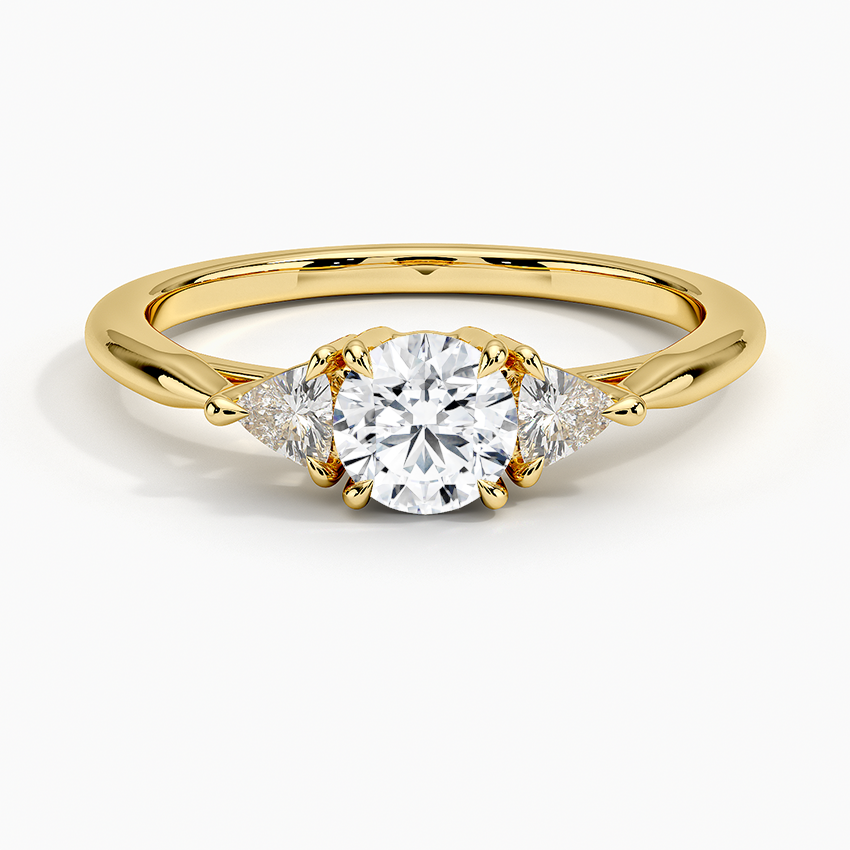 Trillion Cut Three Stone Diamond Ring Yellow Gold 18k Round Engagement Ring