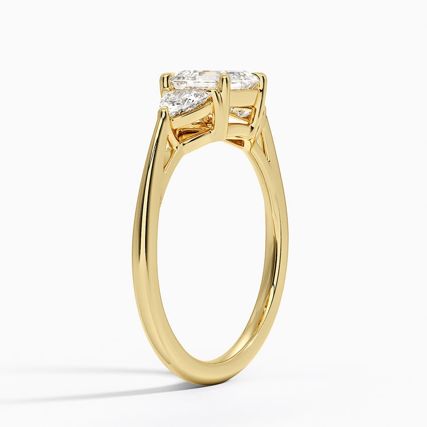Luxe Trillion Cut Three Stone Diamond Ring Yellow Gold 18k Asscher Engagement Ring