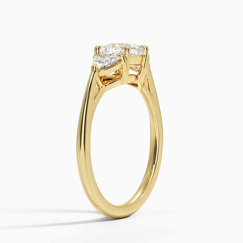 Luxe Trillion Cut Three Stone Diamond Ring Yellow Gold 18k Cushion Engagement Ring