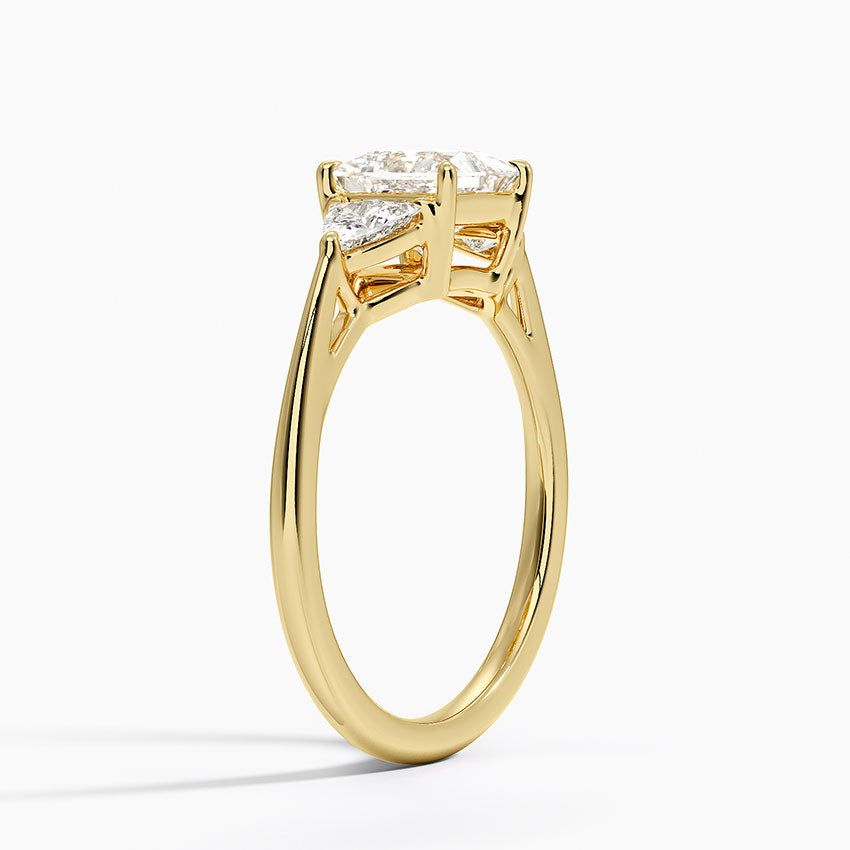 Luxe Trillion Cut Three Stone Diamond Ring Yellow Gold 18k Princess Engagement Ring