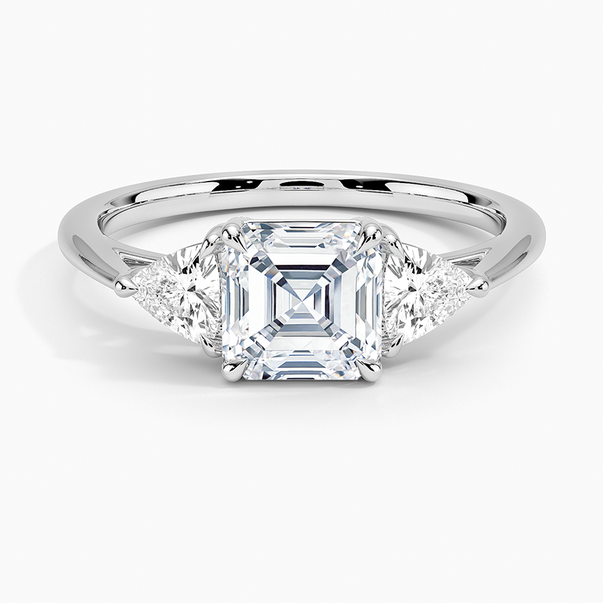 Luxe Trillion Cut Three Stone Diamond Ring Platinum Asscher Engagement Ring