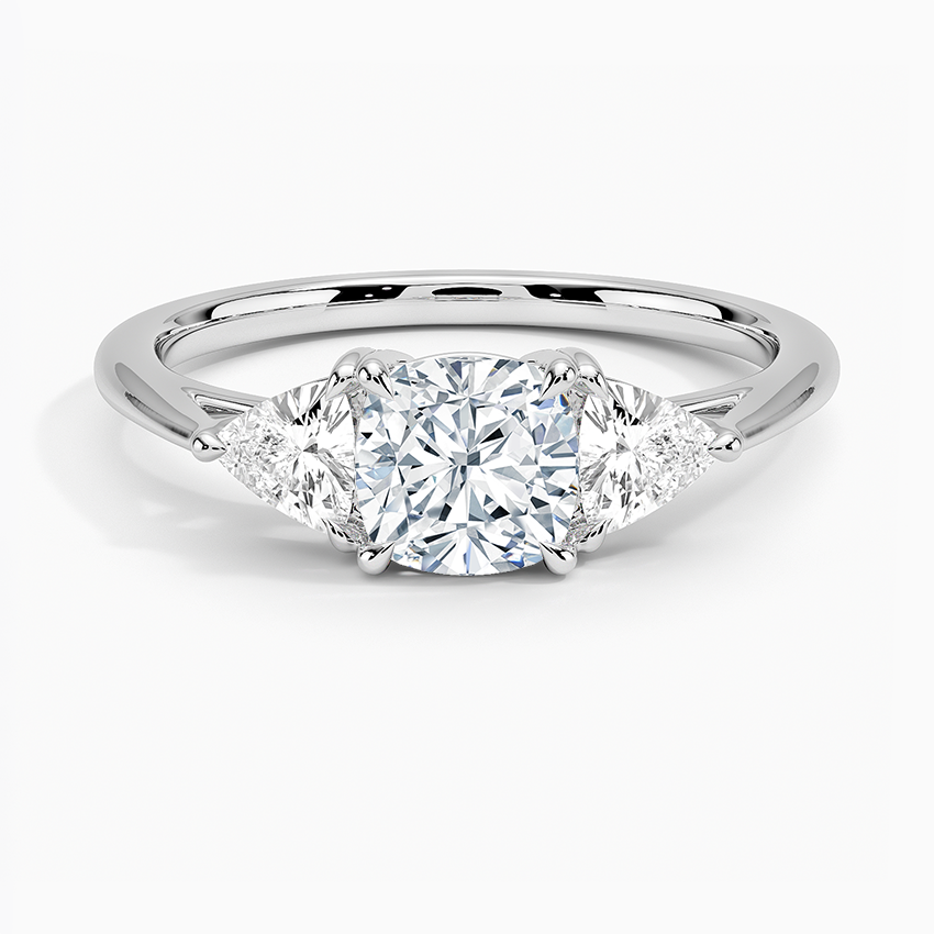 Luxe Trillion Cut Three Stone Diamond Ring Platinum Cushion Engagement Ring
