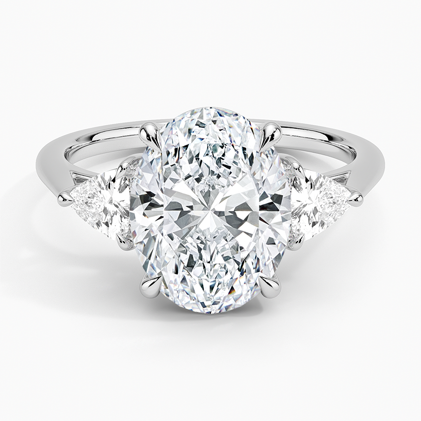 Luxe Trillion Cut Three Stone Diamond Ring Platinum Oval Engagement Ring