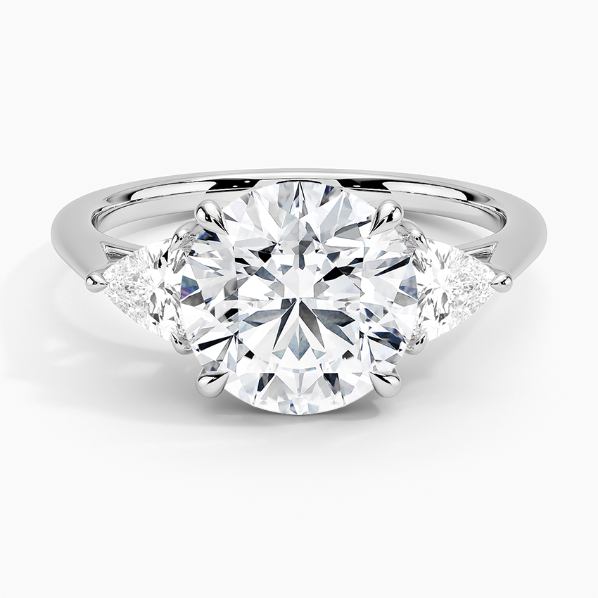 Luxe Trillion Cut Three Stone Diamond Ring Platinum Round Engagement Ring