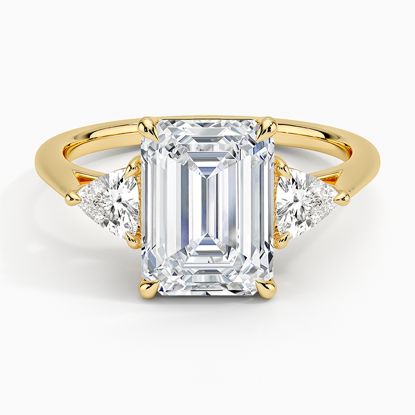 Luxe Trillion Cut Three Stone Diamond Ring Yellow Gold 18k Emerald Engagement Ring