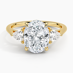 Luxe Trillion Cut Three Stone Diamond Ring Yellow Gold 18k Oval Engagement Ring