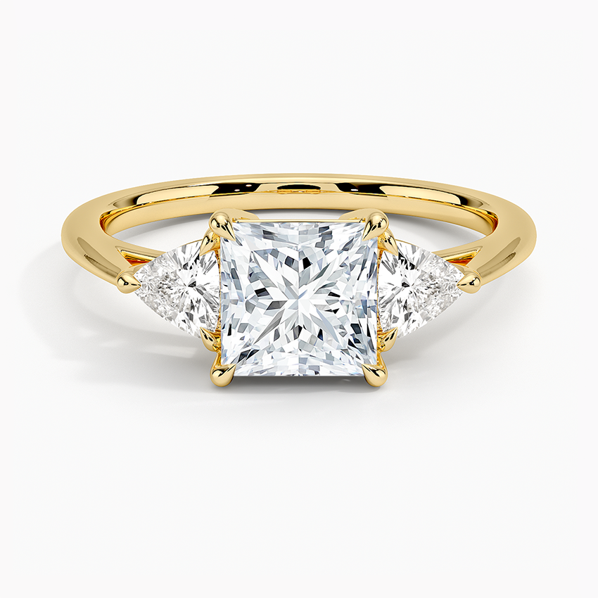Luxe Trillion Cut Three Stone Diamond Ring Yellow Gold 18k Princess Engagement Ring