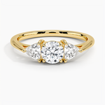 Luxe Trillion Cut Three Stone Diamond Ring Yellow Gold 18k Round Engagement Ring