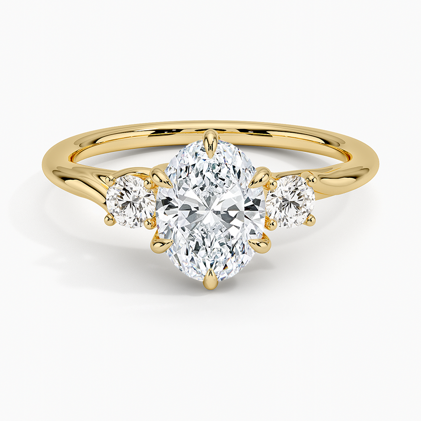 Delilah Three Stone Diamond Ring Yellow Gold 18k Oval Engagement Ring