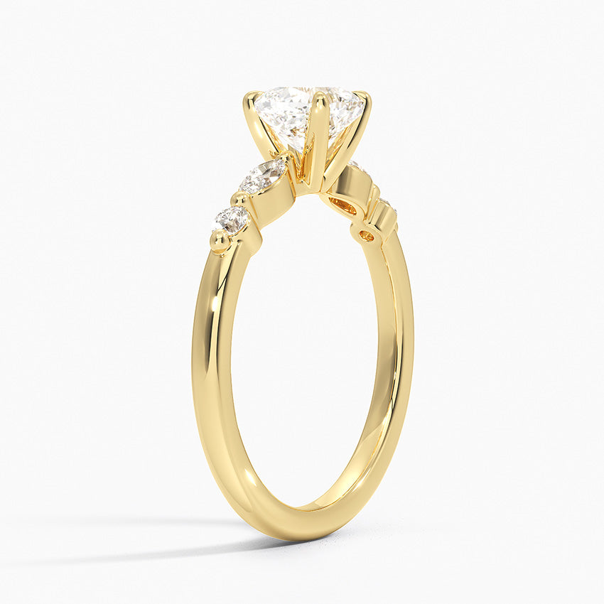 Versailles One-Quarter Coverage Diamond Ring Yellow Gold 18k Cushion Engagement Ring