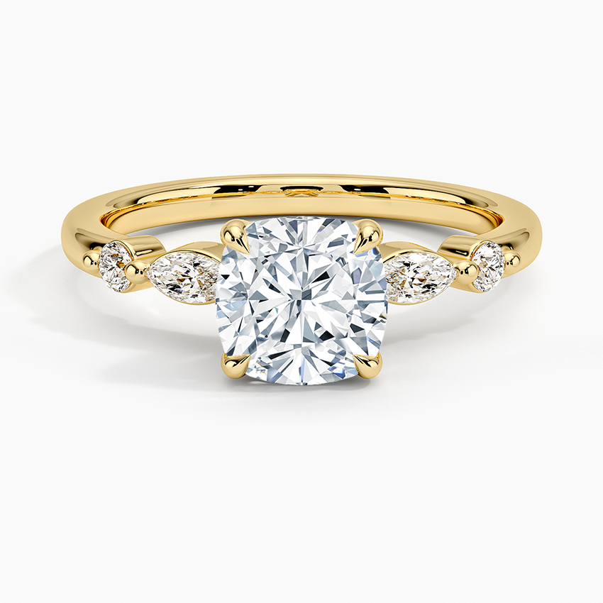 Versailles One-Quarter Coverage Diamond Ring Yellow Gold 18k Cushion Engagement Ring