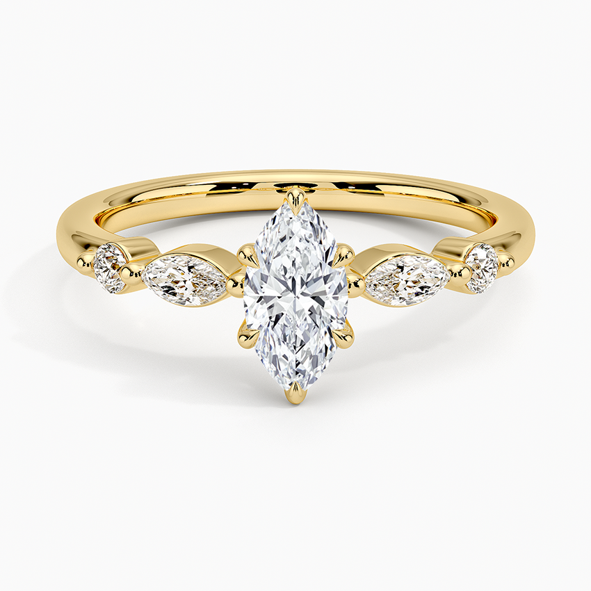 Versailles One-Quarter Coverage Diamond Ring Yellow Gold 18k Marquise Engagement Ring