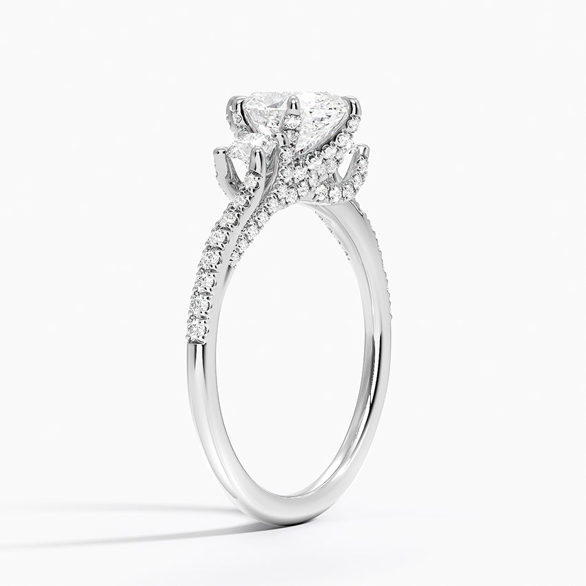 Luxe Delilah Three Stone Pave Diamond Ring Platinum Oval Engagement Ring