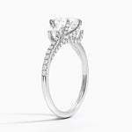 Luxe Delilah Three Stone Pave Diamond Ring Platinum Pear Engagement Ring