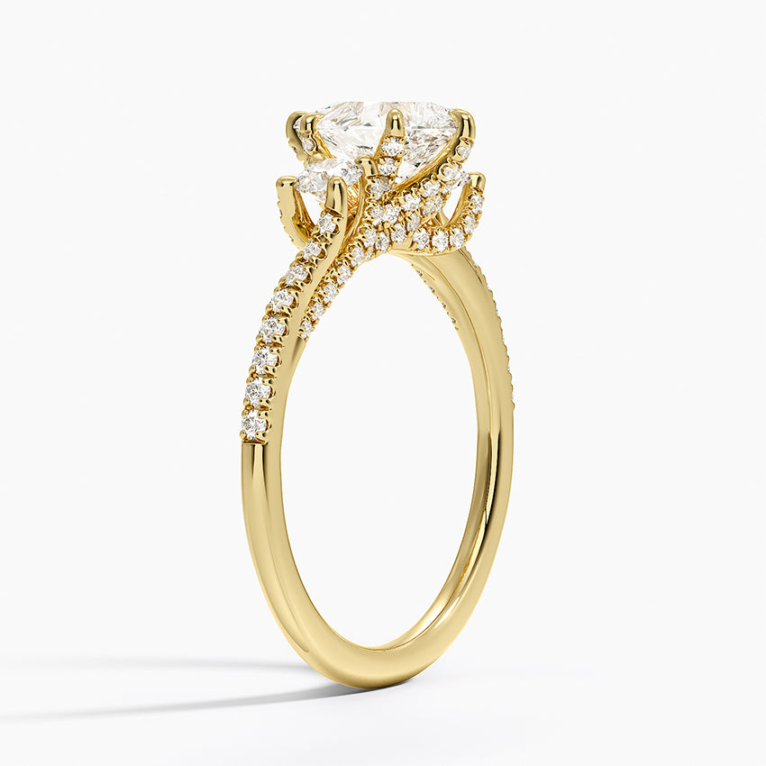 Luxe Delilah Three Stone Pave Diamond Ring Yellow Gold 18k Pear Engagement Ring