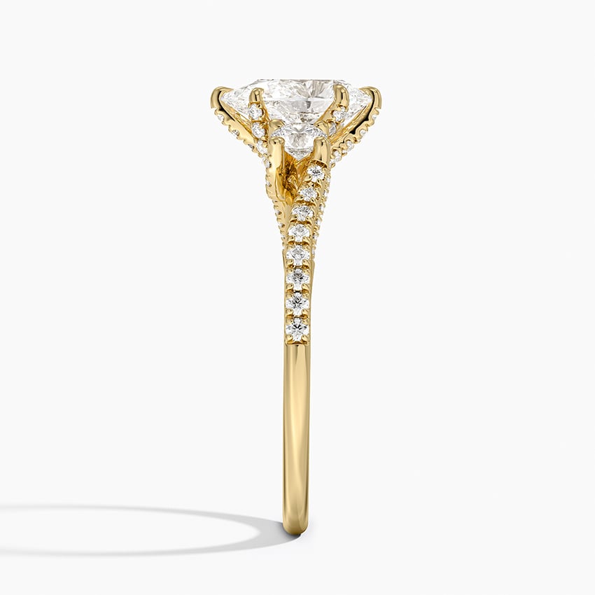 Luxe Delilah Three Stone Pave Diamond Ring Yellow Gold 18k Pear Engagement Ring