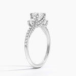 Luxe Delilah Three Stone Pave Diamond Ring Platinum Round Engagement Ring