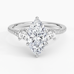 Luxe Delilah Three Stone Pave Diamond Ring Platinum Marquise Engagement Ring