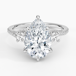 Luxe Delilah Three Stone Pave Diamond Ring Platinum Pear Engagement Ring
