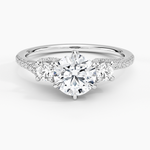 Luxe Delilah Three Stone Pave Diamond Ring Platinum Round Engagement Ring