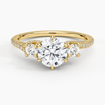 Luxe Delilah Three Stone Pave Diamond Ring Yellow Gold 18k Round Engagement Ring