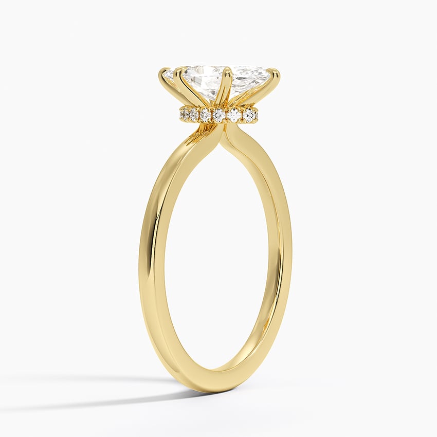 Secret Halo Six-Prong Diamond Ring Yellow Gold 18k Marquise Engagement Ring