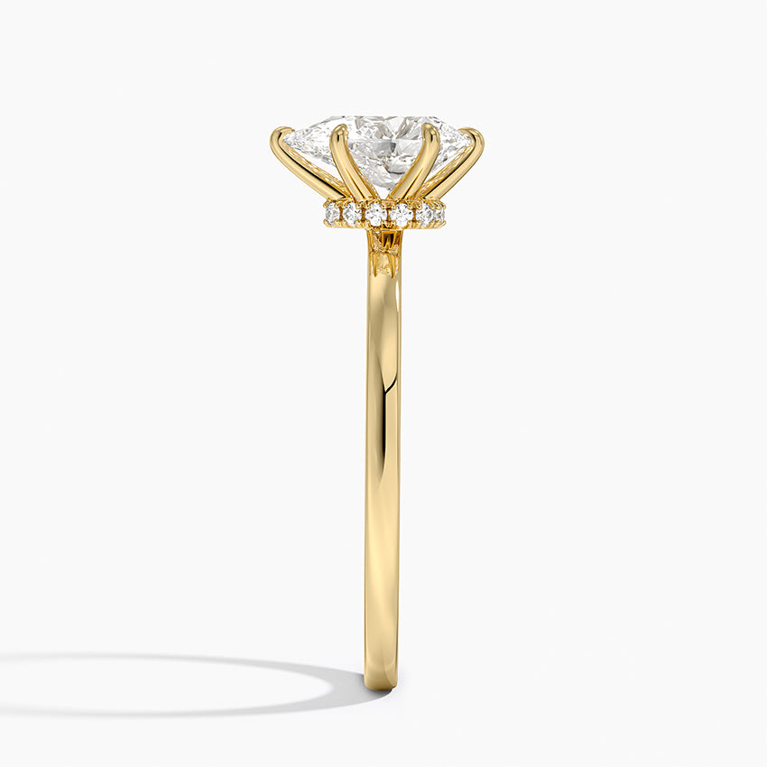 Secret Halo Six-Prong Diamond Ring Yellow Gold 18k Princess Engagement Ring
