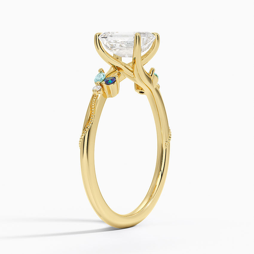 Camellia Indigo Milgrain Ring Yellow Gold 18k Emerald Engagement Ring