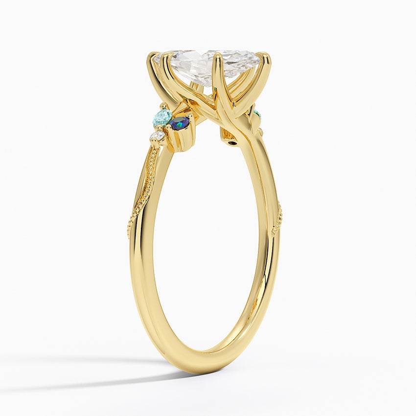 Camellia Indigo Milgrain Ring Yellow Gold 18k Marquise Engagement Ring