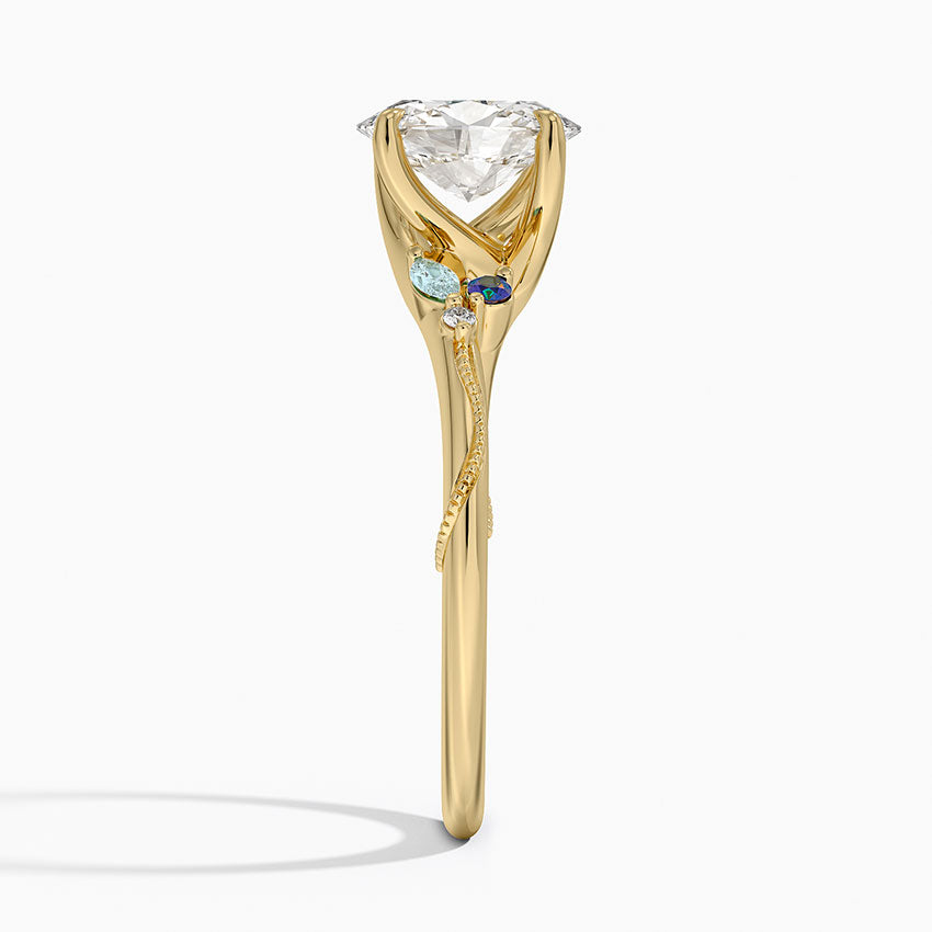 Camellia Indigo Milgrain Ring Yellow Gold 18k Oval Engagement Ring