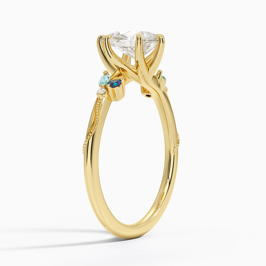 Camellia Indigo Milgrain Ring Yellow Gold 18k Pear Engagement Ring