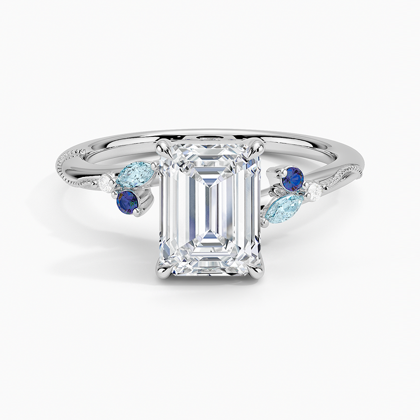 Camellia Indigo Milgrain Ring Platinum Emerald Engagement Ring