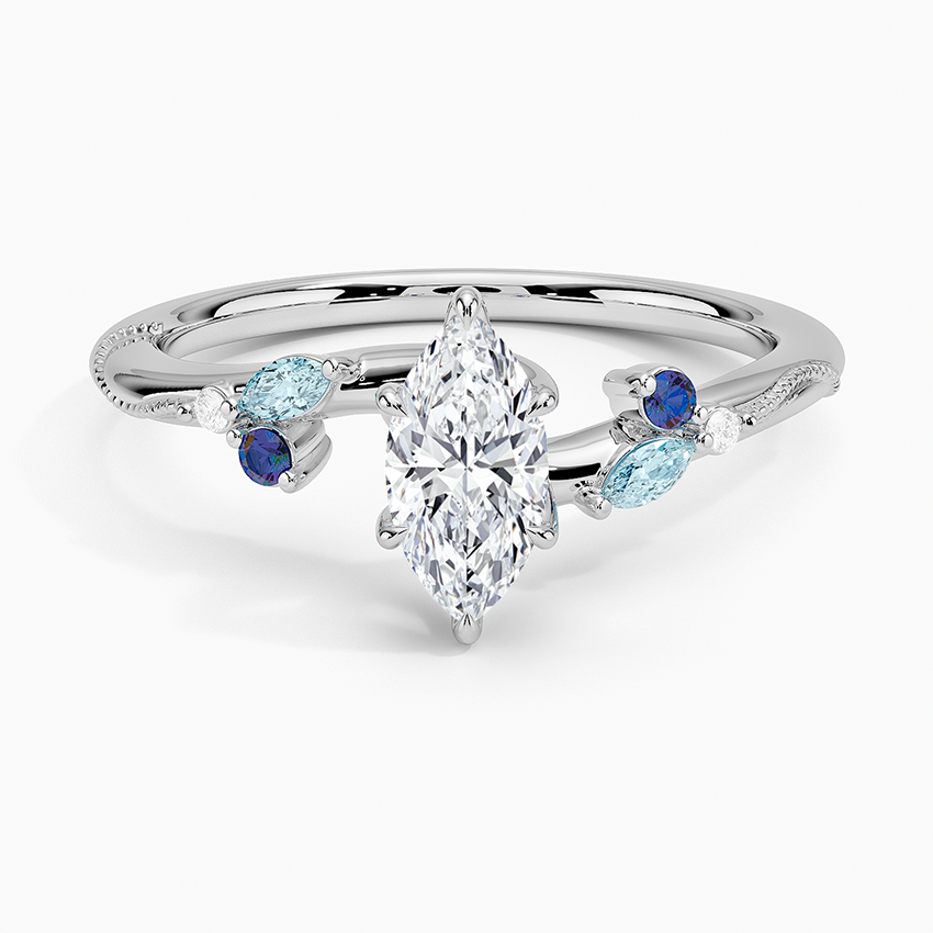 Camellia Indigo Milgrain Ring Platinum Marquise Engagement Ring