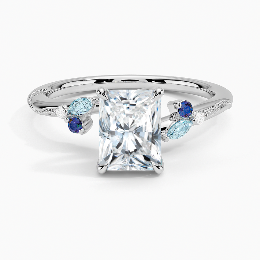 Camellia Indigo Milgrain Ring Platinum Radiant Engagement Ring