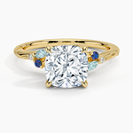 Camellia Indigo Milgrain Ring Yellow Gold 18k Cushion Engagement Ring