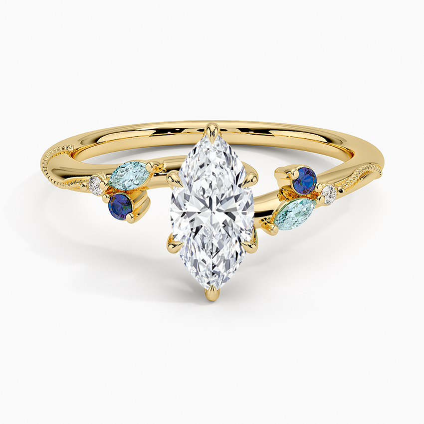 Camellia Indigo Milgrain Ring Yellow Gold 18k Marquise Engagement Ring