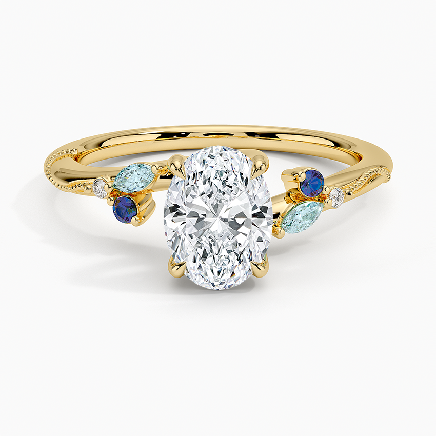 Camellia Indigo Milgrain Ring Yellow Gold 18k Oval Engagement Ring