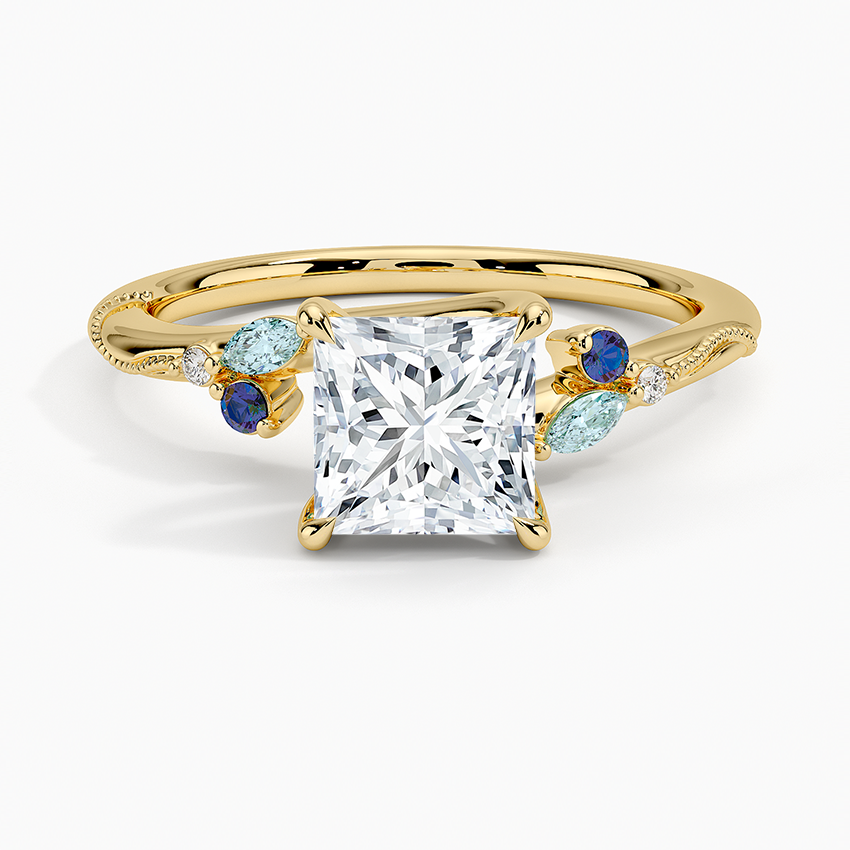 Camellia Indigo Milgrain Ring Yellow Gold 18k Princess Engagement Ring
