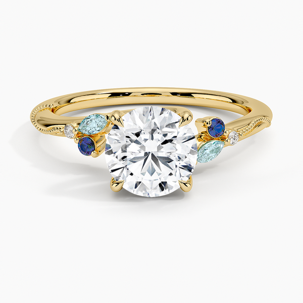Camellia Indigo Milgrain Engagement Ring