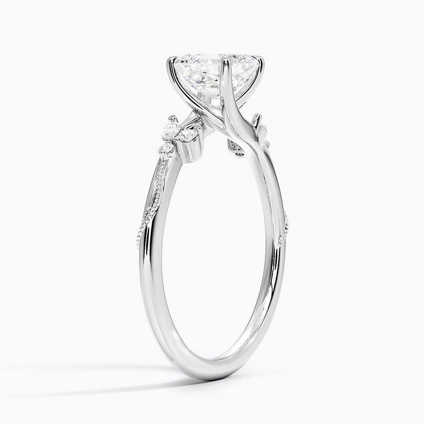 Camellia Milgrain Diamond Ring Platinum Asscher Engagement Ring