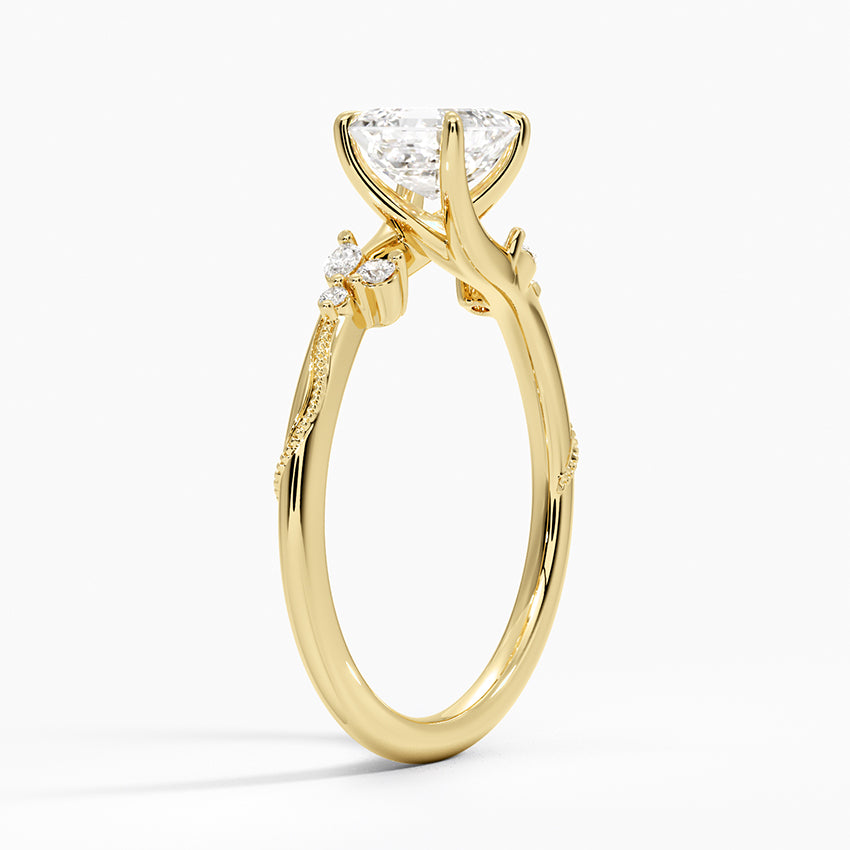 Camellia Milgrain Diamond Ring Yellow Gold 18k Asscher Engagement Ring