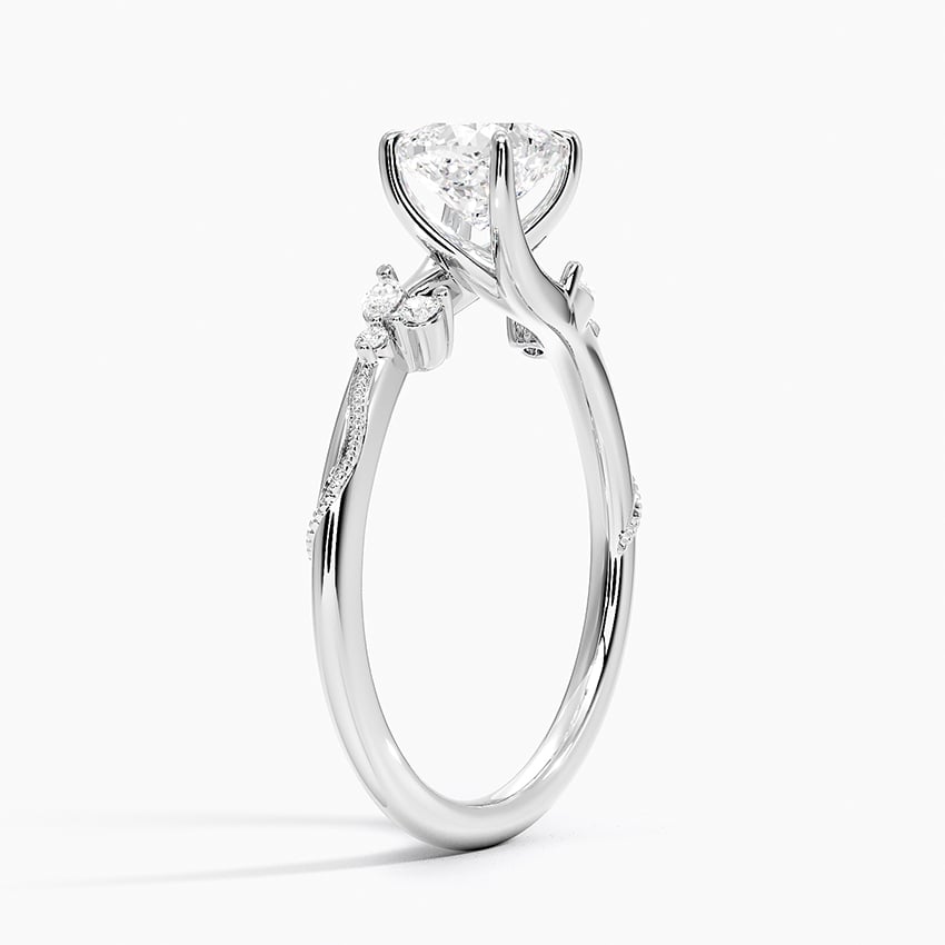 Camellia Milgrain Diamond Ring Platinum Cushion Engagement Ring