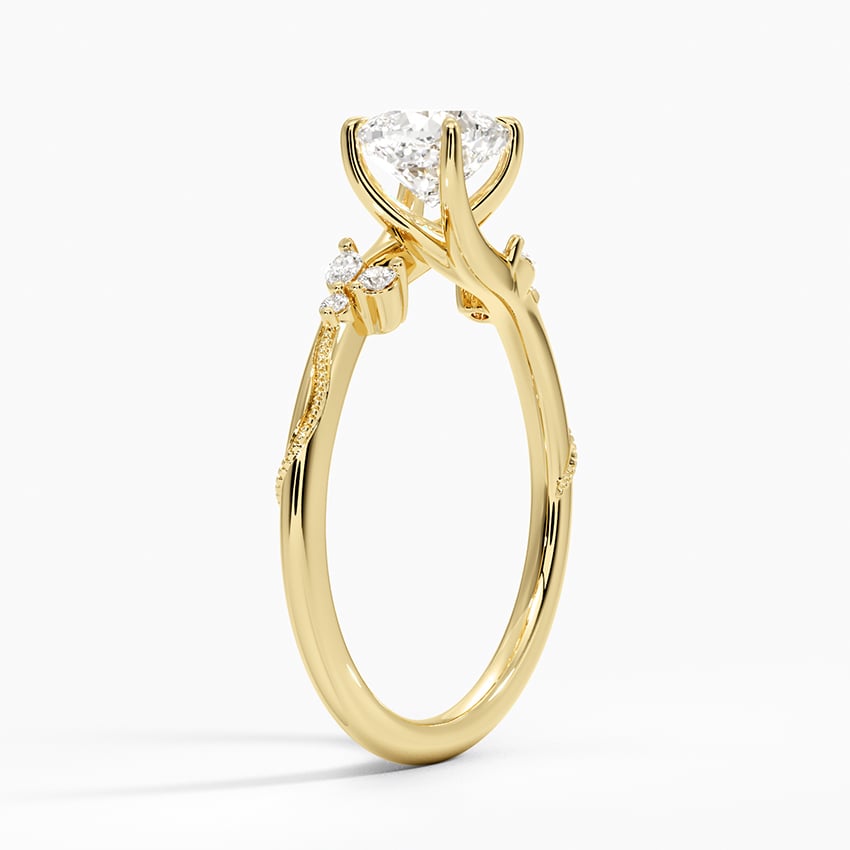 Camellia Milgrain Diamond Ring Yellow Gold 18k Cushion Engagement Ring