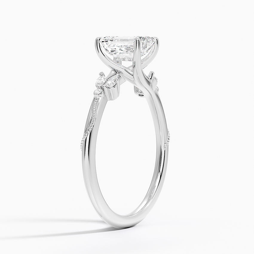 Camellia Milgrain Diamond Ring Platinum Emerald Engagement Ring