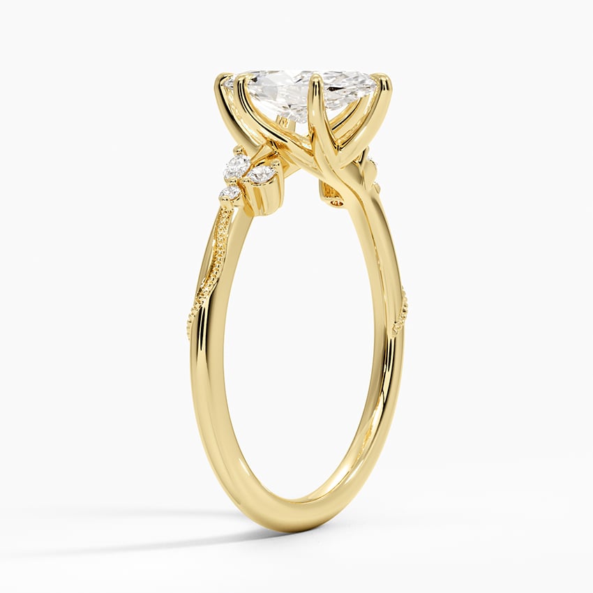 Camellia Milgrain Diamond Ring Yellow Gold 18k Marquise Engagement Ring