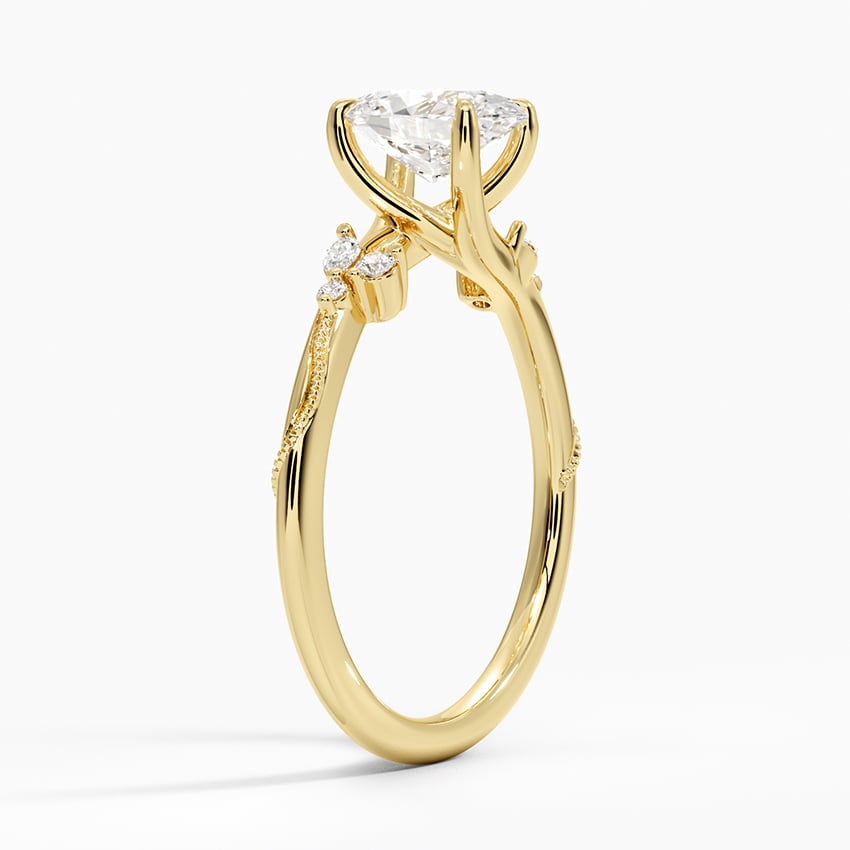 Camellia Milgrain Diamond Ring Yellow Gold 18k Oval Engagement Ring