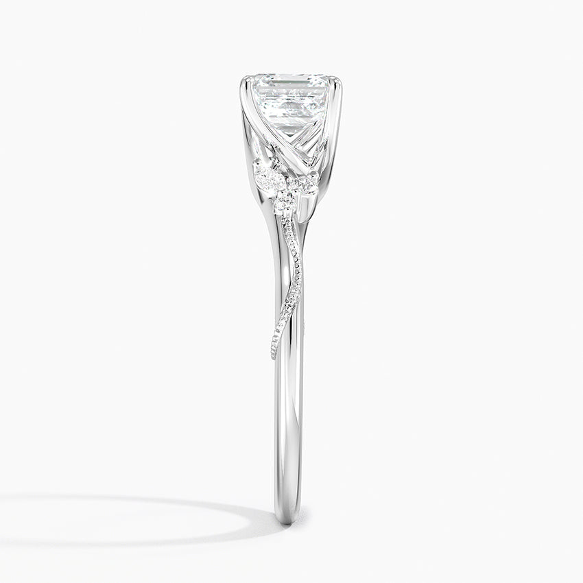 Camellia Milgrain Diamond Ring Platinum Princess Engagement Ring