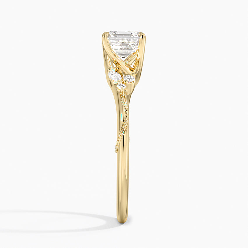 Camellia Milgrain Diamond Ring Yellow Gold 18k Princess Engagement Ring
