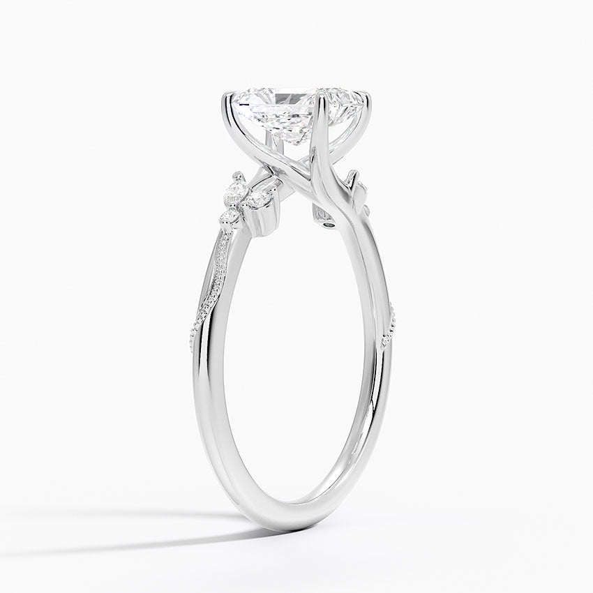 Camellia Milgrain Diamond Ring Platinum Radiant Engagement Ring